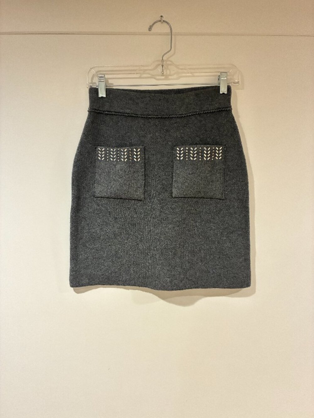 NWT Anthropologie Pilcro Embellished Knit Mini Skirt Gray XS $128